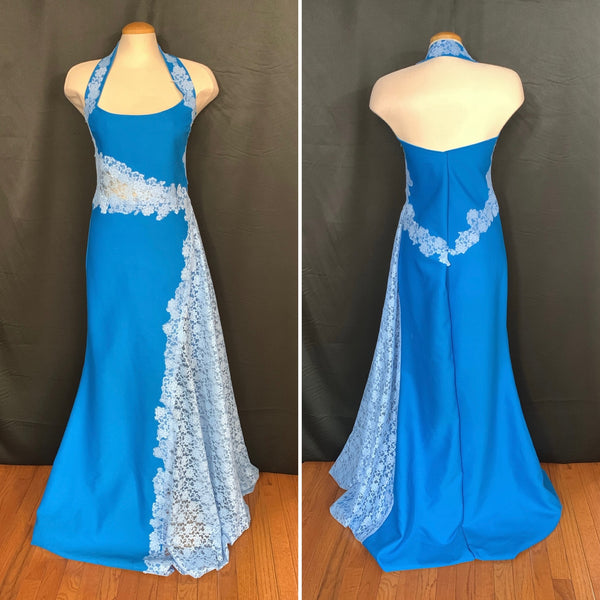 NEW BLUE WITH LACE FORMAL DRESS