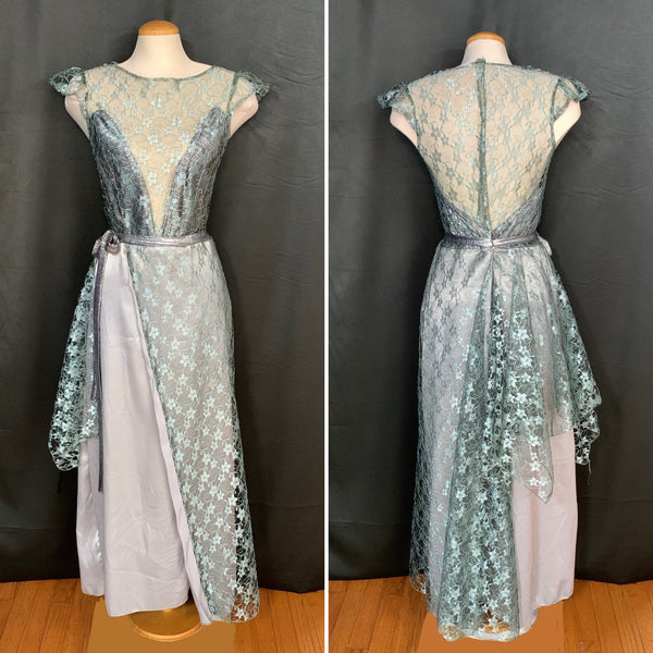 NEW SAGE AND PUTER FORMAL DRESS WITH LACE