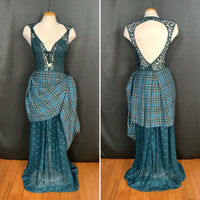 NEW GREEN PLAID WITH LACE FORMAL DRESS