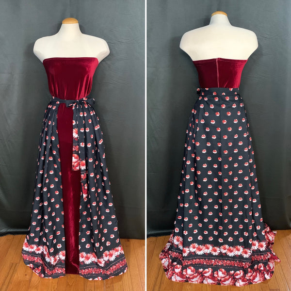 NEW RED VELVET WITH DETACHABLE FLOWERED OVERSKIRT