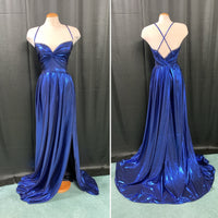 BLUE METALIC SLIT DRESS