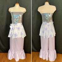 NEW SILVER AND LAVENDAR FLORAL FORMAL DRESS