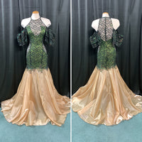 BLACK LACE GREEN AND GOLD PROM QUEEN
