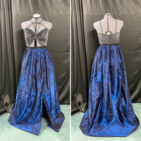 SILVER AND BLUE PROM DRESS